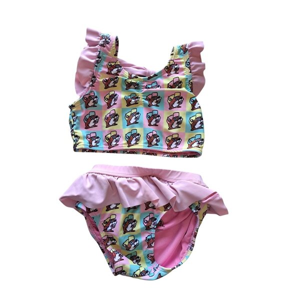 BUC-EE'S Other - Buc-ees Toddler Girls 2T Two-Piece Ruffle Bikini Swim Set Cartoon Beaver Pink